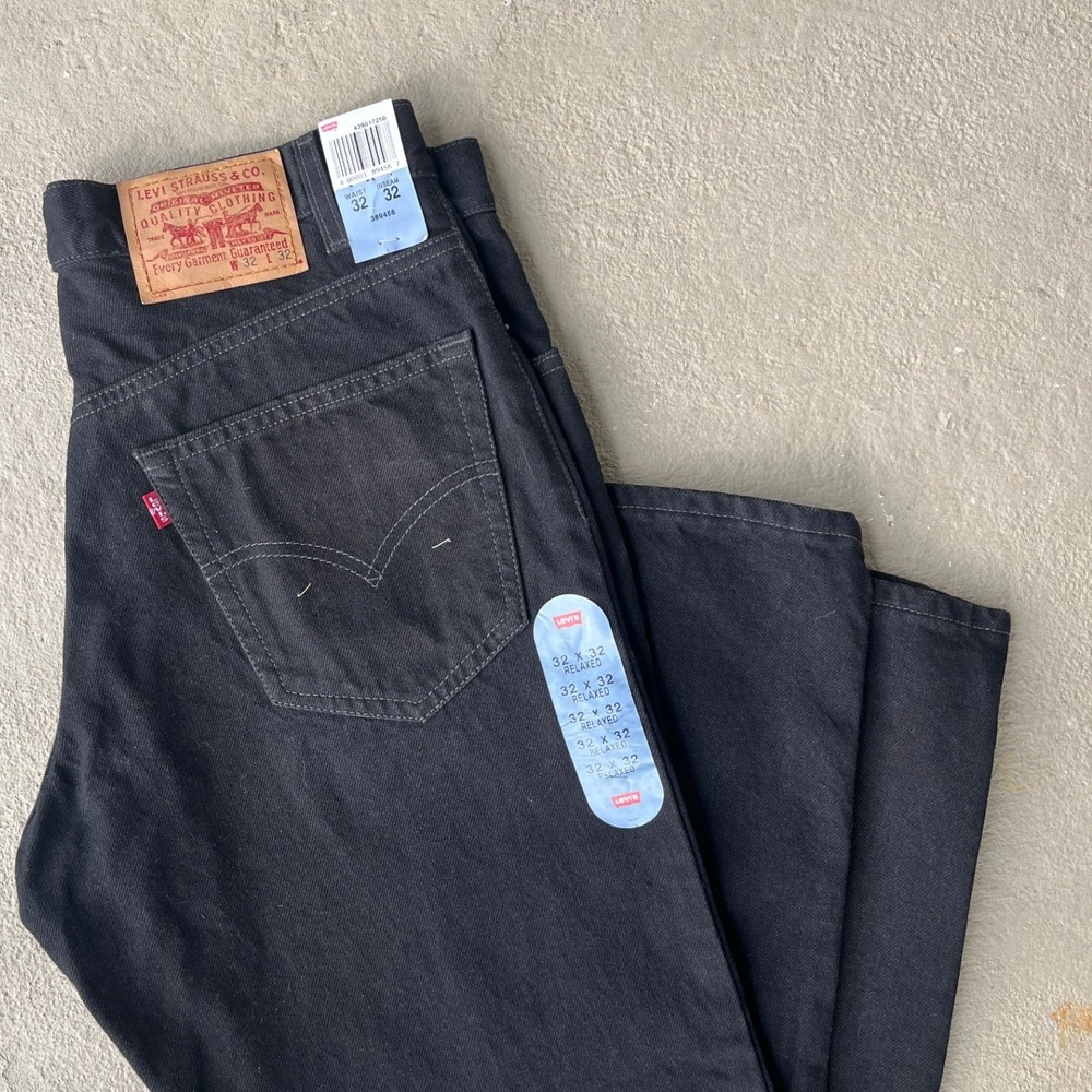 Deadstock Levis 505? Relaxed Straight Leg Jeans Mens 32x32 Black Denim NWT